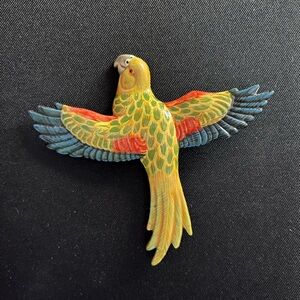 Vintage Hand Painted Parrot Brooch